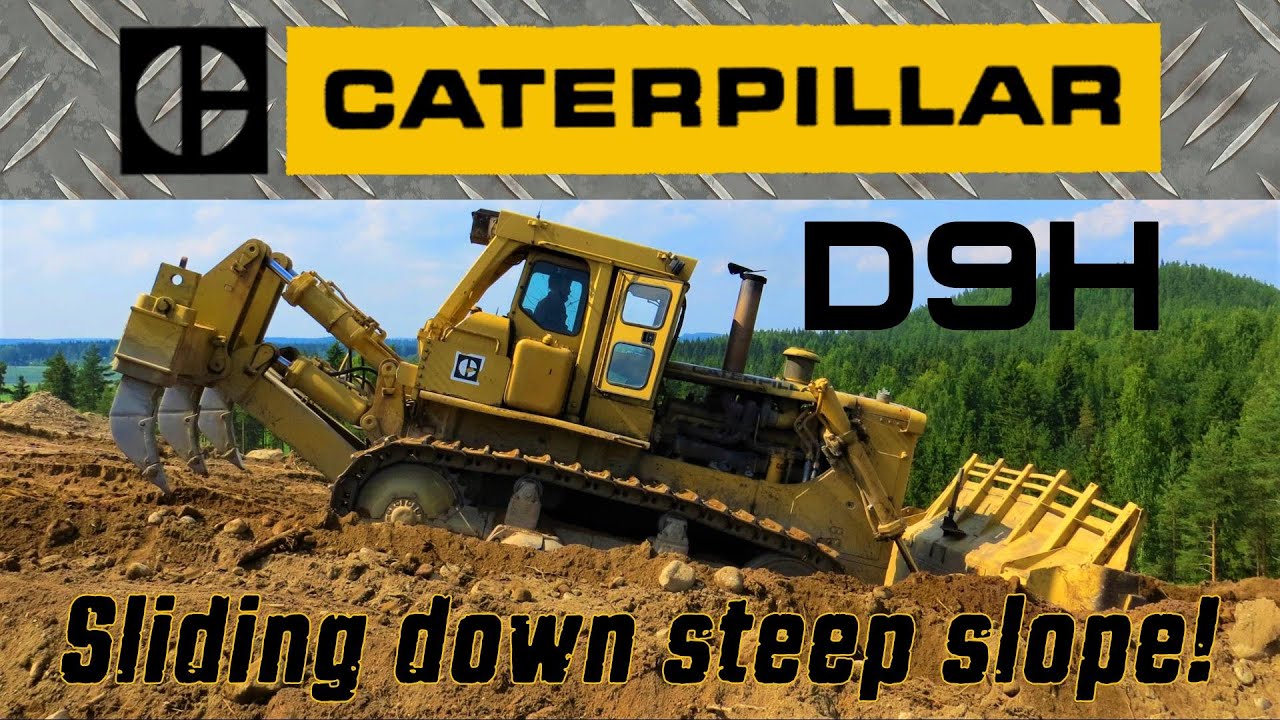 CATERPILLAR D9H sliding down steep slope!😲😬