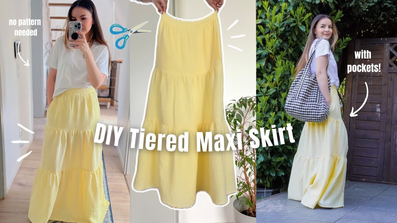How to Sew a Tiered Maxi Skirt WITH POCKETS | Easy DIY Skirt Tutorial for Beginners