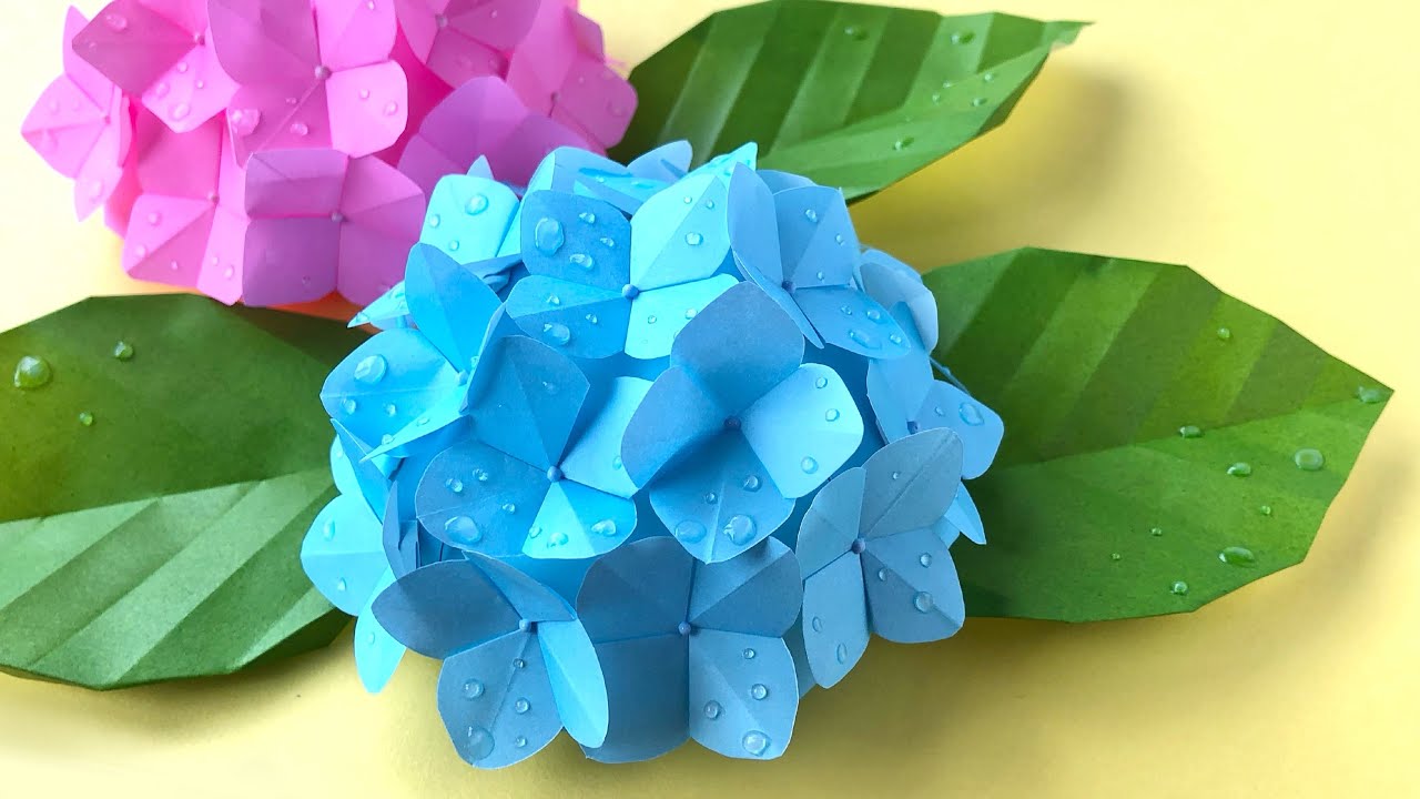 【折り紙・ペーパークラフト】紫陽花の作り方（立体）