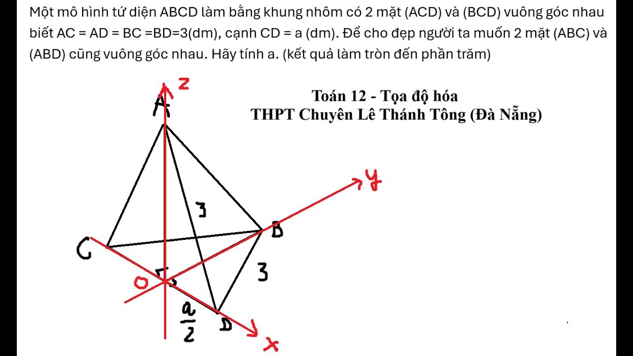 THPT Chuyên Lê Thánh Tông (Đà Nẵng): Một mô hình tứ diện ABCD làm bằng khung nhôm có 2 mặt (ACD) v