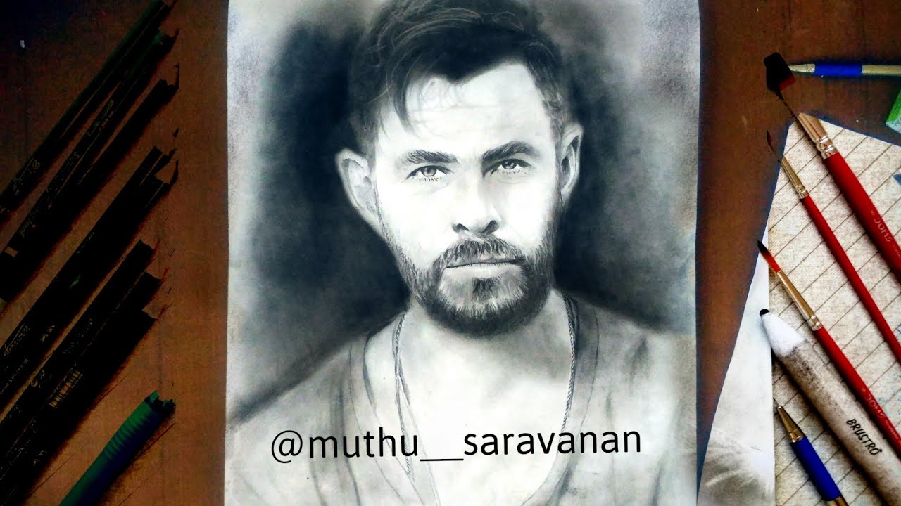 Chris Hemsworth from Extraction film pencil drawing by MuthuSaravanan