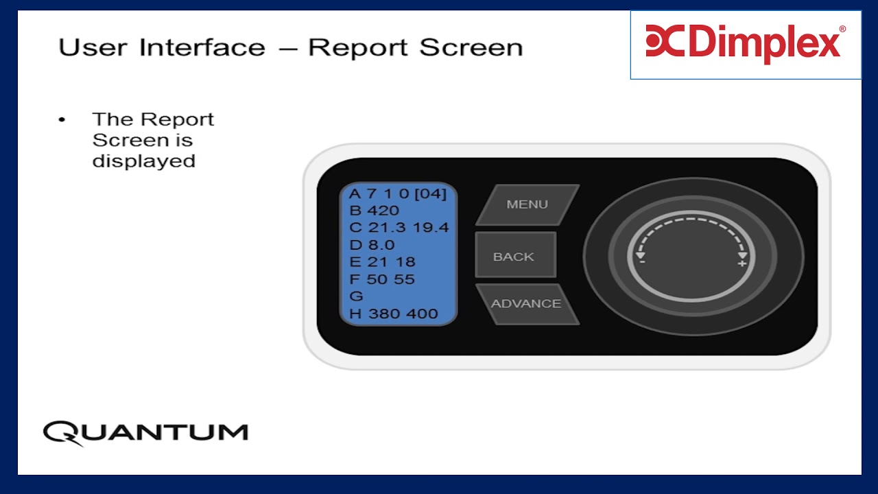 Dimplex Quantum AtoG Options and Report screen Full HD Dec2019