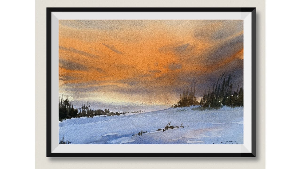How to paint  winter landscape with one brush in  watercolor （Degree of difficulty ：2）