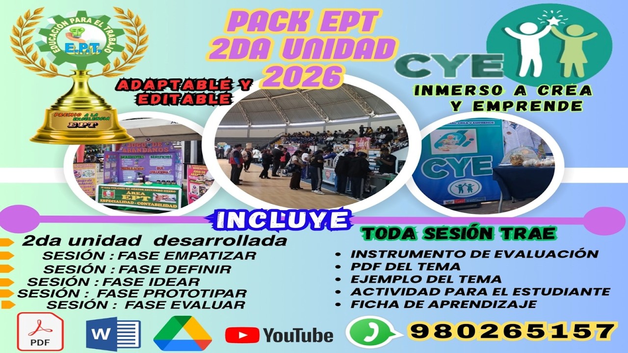 SESIONES, UNIDAD, INSTRUMENTO DE EVALUACIÓN, EJEMPLOS, ACTIVIDAD, PDFs, FICHAS  2DA UNIDAD 2026 EPT