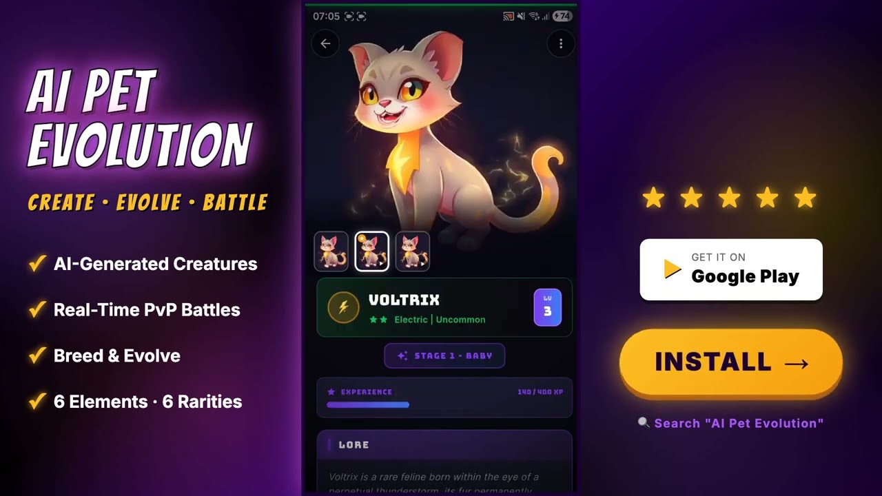 AI Pet Evolution &mdash; Create Any Creature With AI! Battle, Breed & Evolve