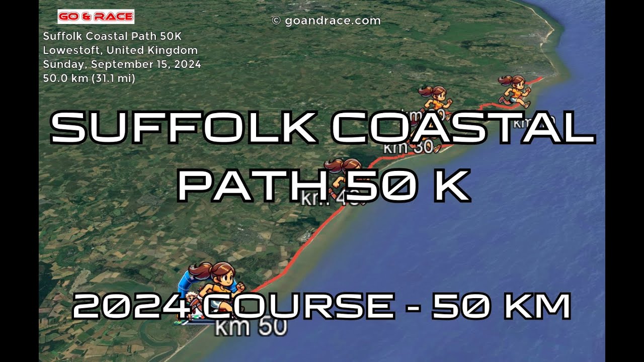 Suffolk Coastal Path 50K (2024): fly over the 50 km course!
