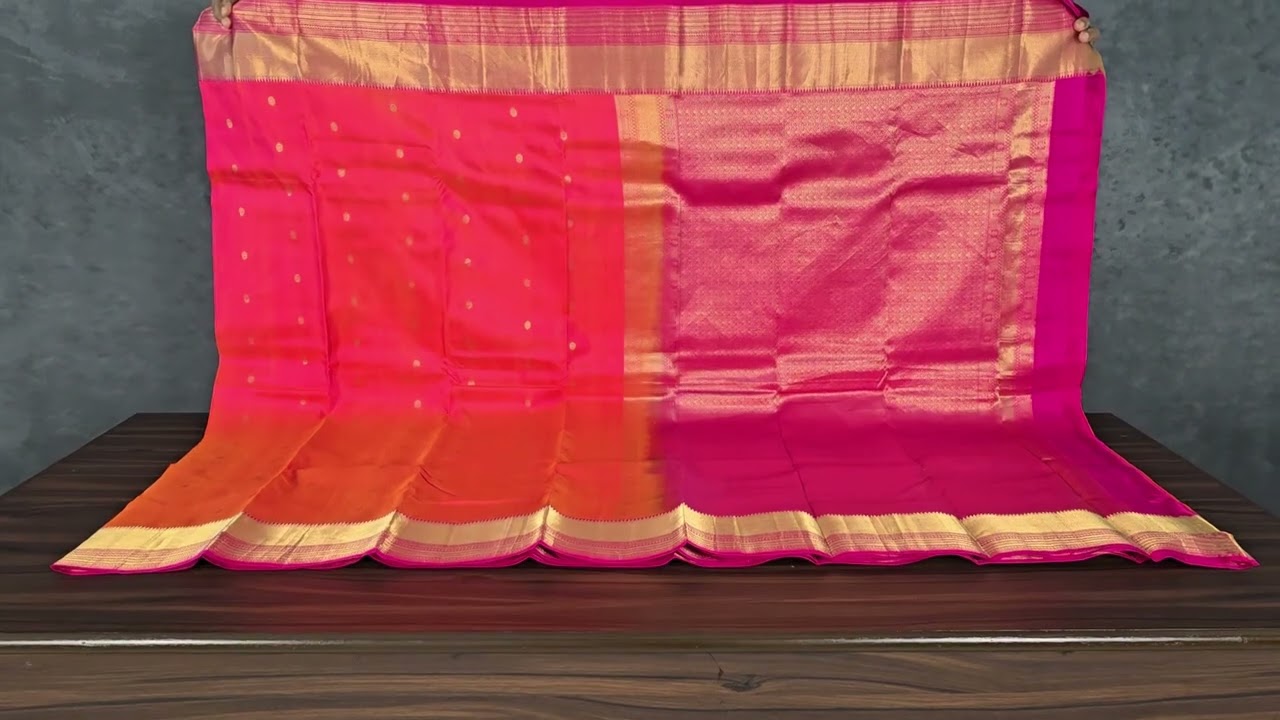 Dual tone of pink and orange light weight kanjivaram silk saree AC1407 #pinksaree #orangesaree