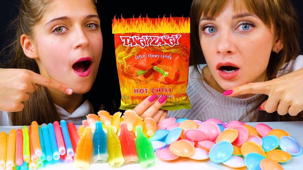 ASMR NIK L NIPS WAX BOTTLES STICK CANDY, UFO WAFERS CANDY AND HOT CHILI CANDY