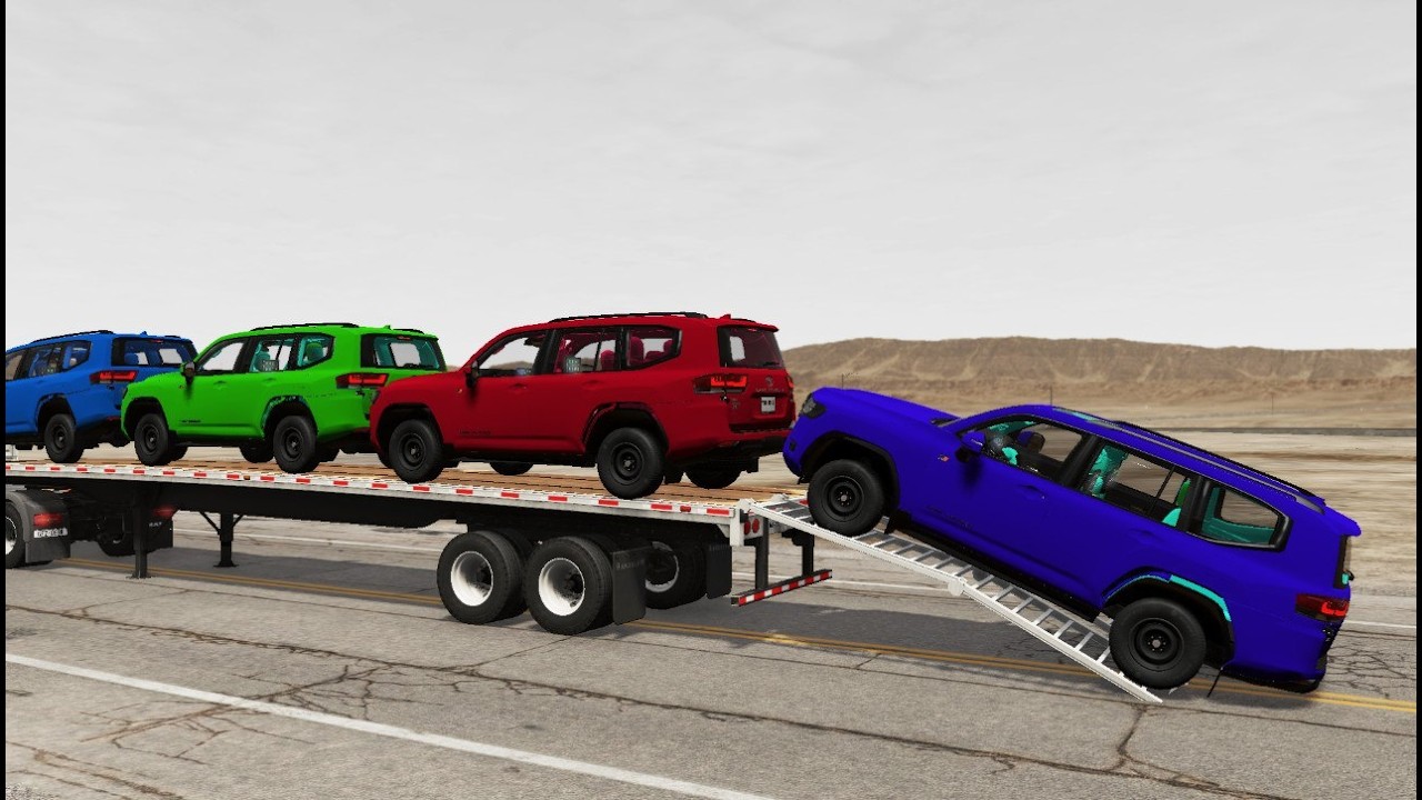 Flatbed Truck McQueen | Transportation with Truck - Pothole vs Car 2 | BeamNG.Drive Gameplay