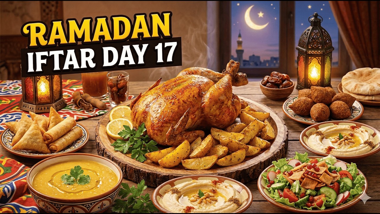 فطورنا ليوم  17 من رمضان 🍗 أسرع سفرة فروج مشوي ومقبلات شامية!👌😍