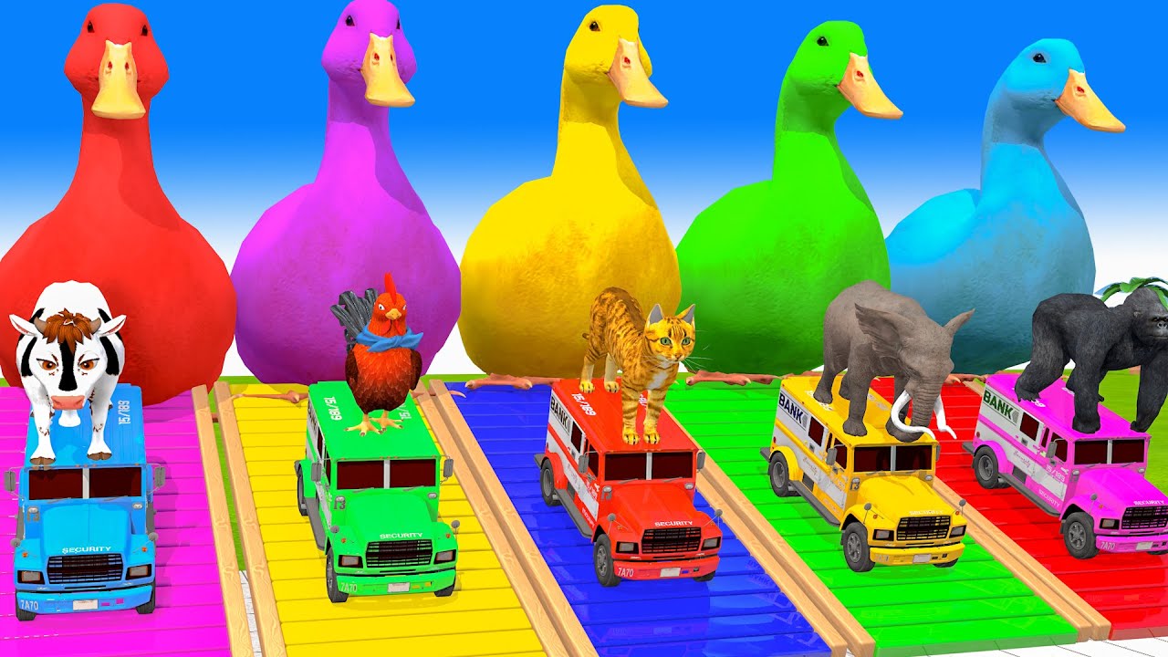 Long Slide Game With Cow Elephant Gorilla Hippopotamus Tiger - 3d Animals Game - Funny 3d Animals