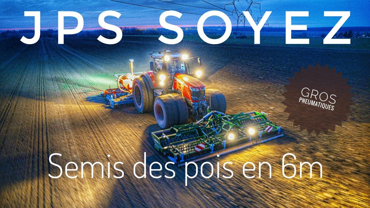 Semis des pois en 6m - JPS SOYEZ - 🔴⚫MASSEY FERGUSON 8735S en gros pneumatiques