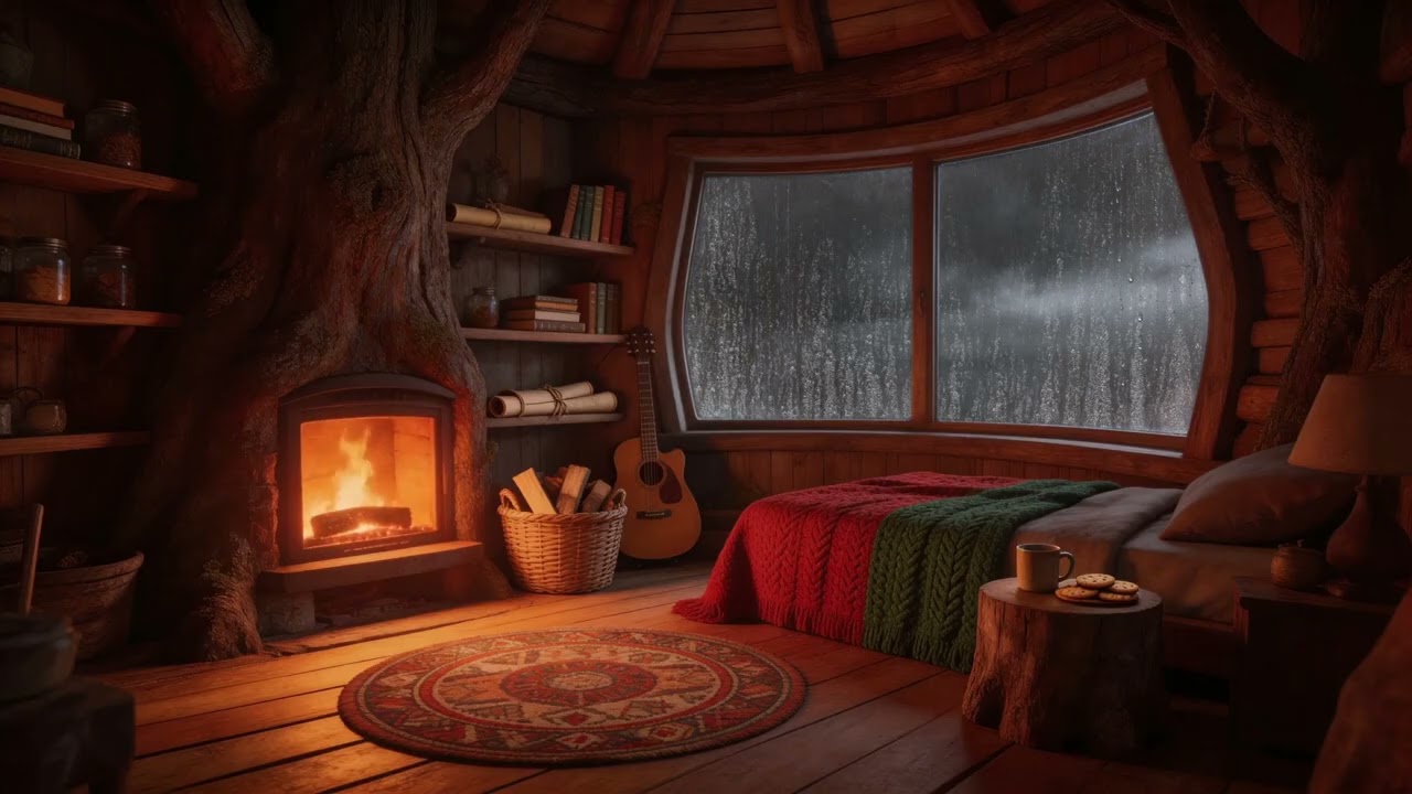 Calming Rain & Warm Fire Sounds | Soothing Background for Anxiety Relief