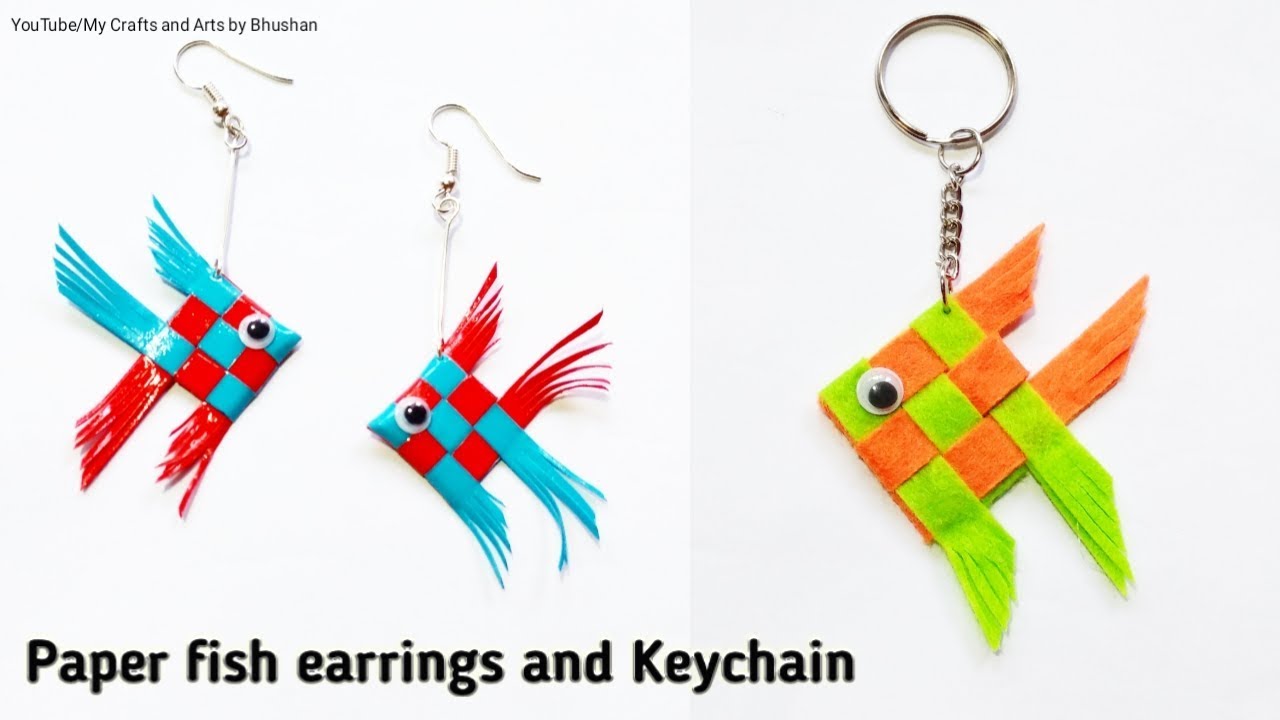 How to make handmade earrings with paper and Keychain ? | woven Paper fish