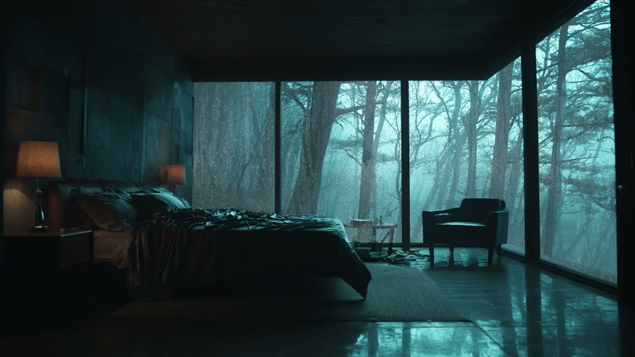 Soothing Rain on Window in a Forest Bedroom - Nature Sounds for Deep Sleep and Relaxation