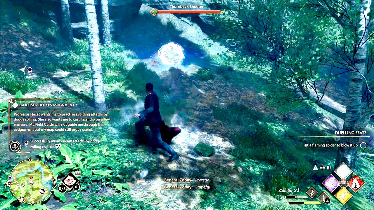Successfully avoid enemy attacks by lodge rolling Hogwarts Legacy