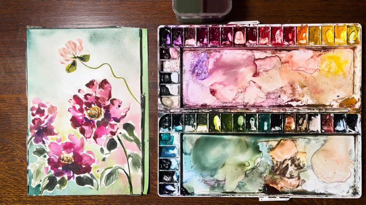 Learn how to put in a gradient 3 color background wash in watercolor 