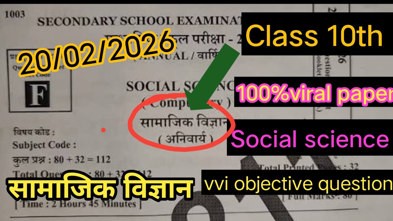 20 फरवरी 2026 Social Science ka vvi objective question 