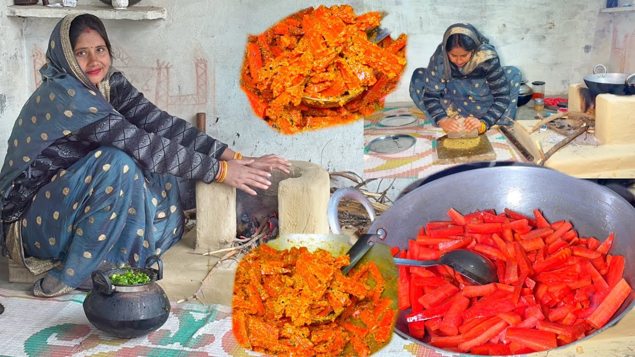 🌺Village winter Lunch routine❣️5 मिनट में बनाओ महीने भर खाओ instant carrot pickle ll village cooking