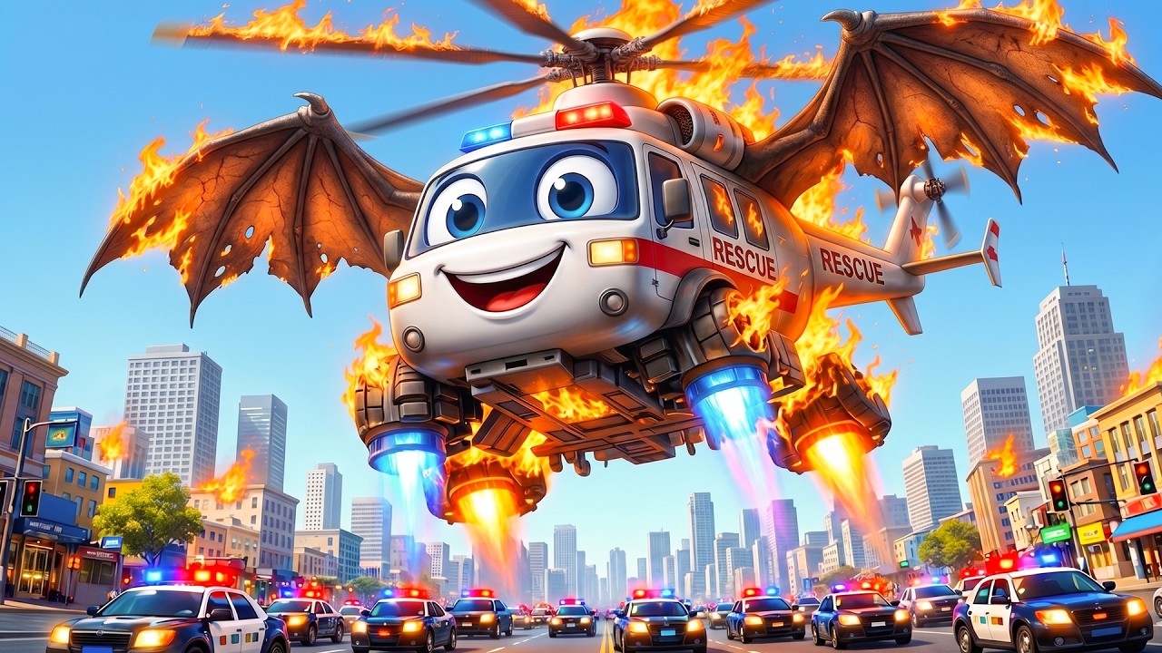 HELICOPTER ON FIRE! 🚁🔥 Level 1 Alert | Police Vehicles Cartoon