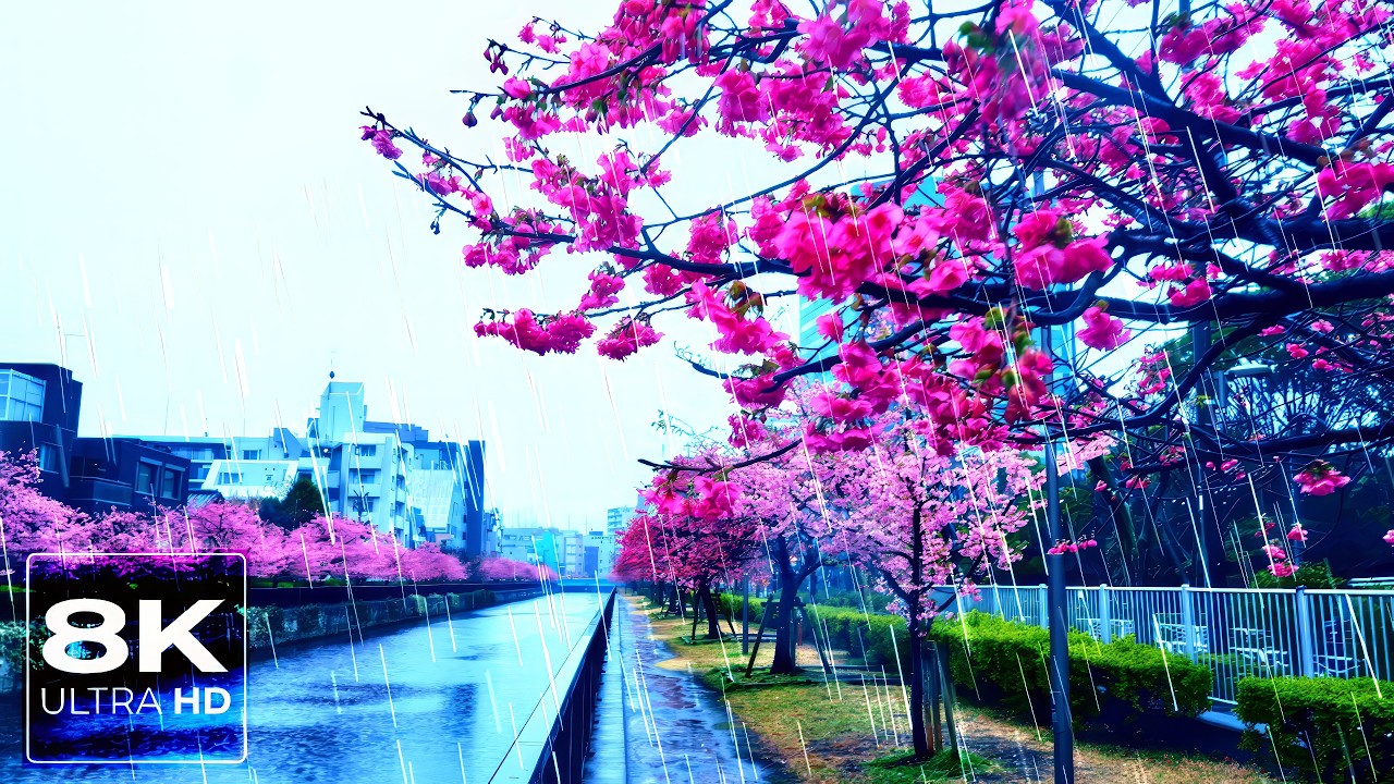 【8K ЯПОНИЯ】Прогулка под дождем Токио 2026 - Сакура / 8K HDR / Cinematic FX3A / Binaural / ASMR