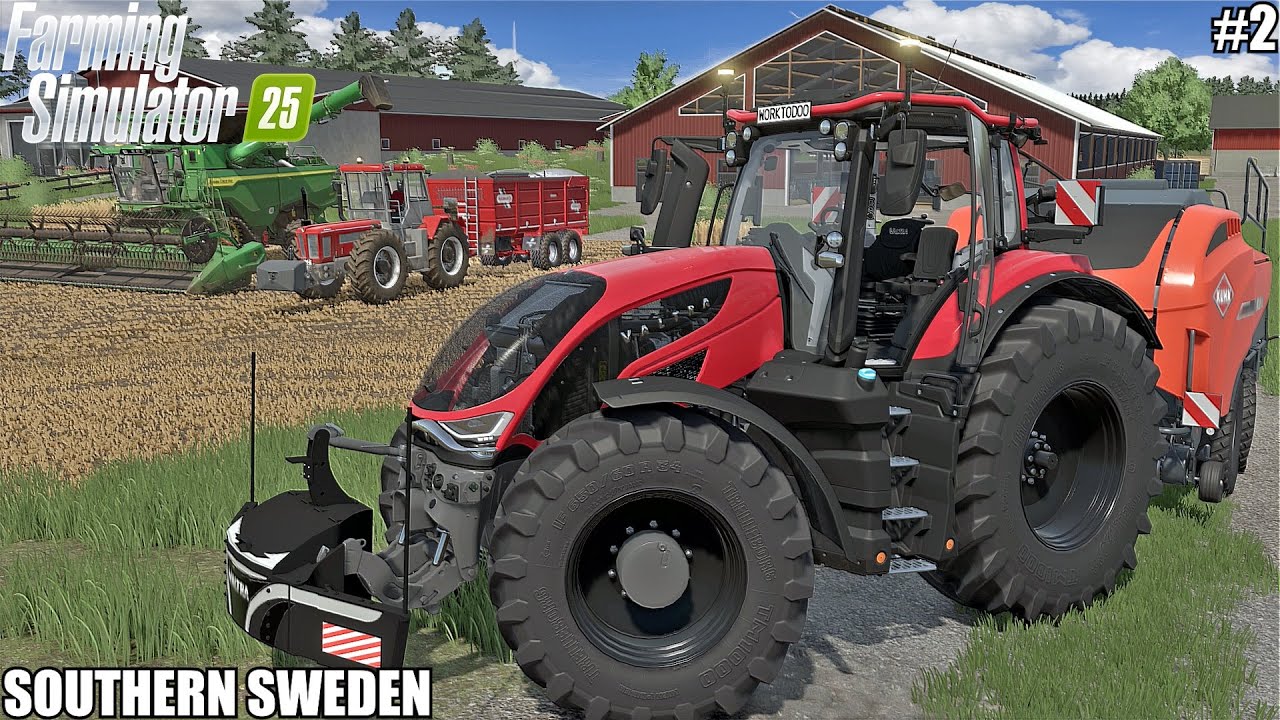 HARVESTING WHEAT, BALING SQUAR STRAW BALES and FEEDING COWS│SOUTHERN SWEDEN│FS 25│2