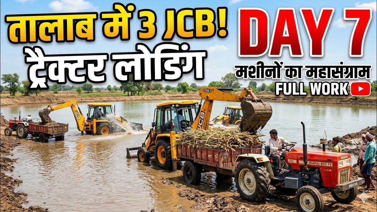 Jcb 3DX Backhoe Loader tractor loading ! Day 7 Talab me 3 jcb & tractor loading 🙉🙀