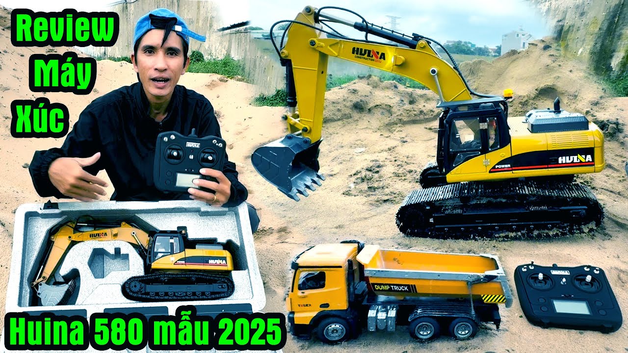 Huina 1580 2025 Có Gì Mới? Đánh Giá Chi Tiết Xe Cẩu Múc Cát , Máy Xúc Điều Khiển Từ Xa Bằng Kim Loại