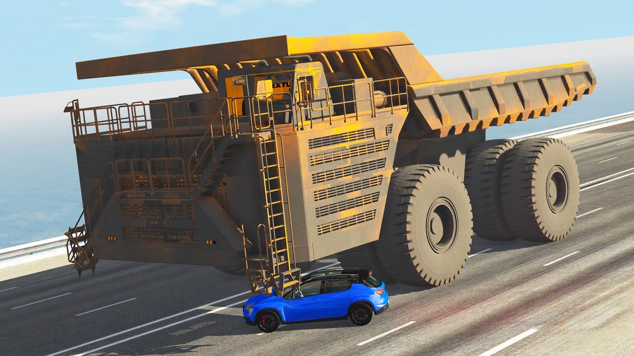 Damage Test: Belaz Huge Wheels vs Cars - BeamNG drive
