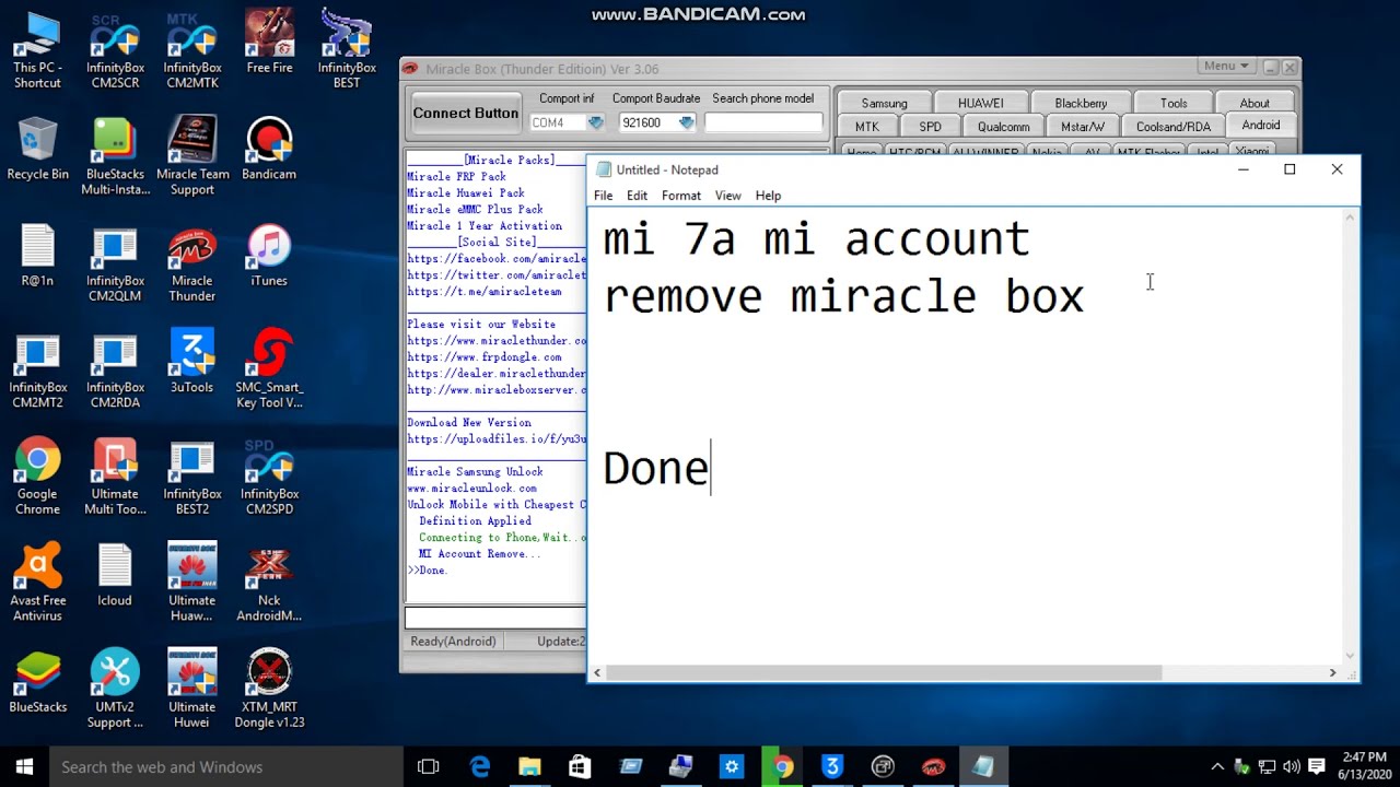 Mi 7a Mi Account Remove  Miracle Box 2021 100%