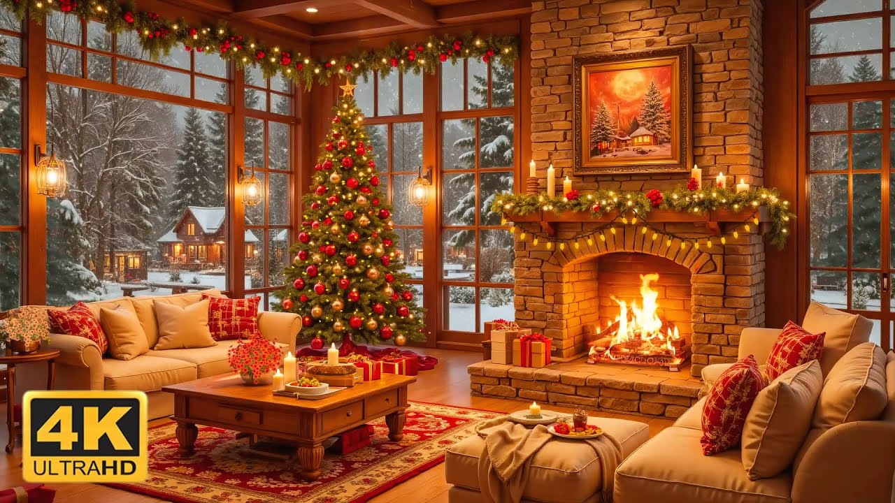 Cozy Christmas Cabin Ambience 🎄🔥 Soft Piano & Crackling Fireplace Sounds for Deep Relaxation