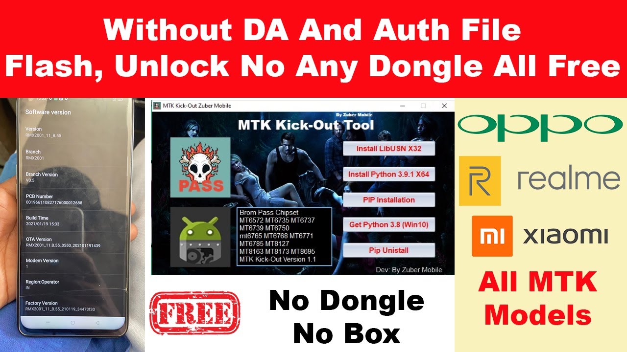 Realme Oppo Xioami Unlock & Flash Without DA And Auth File Without Dongle And Box