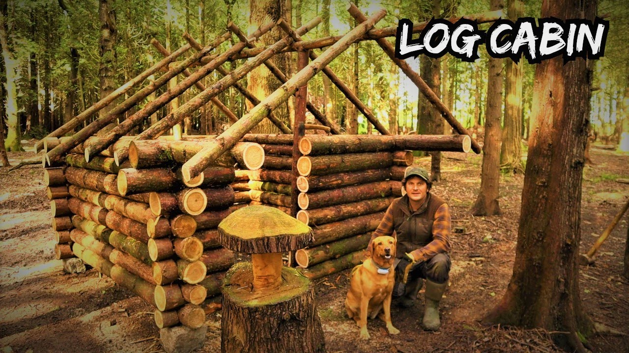 Строительство автономного бревенчатого домика в лесу - Bushcraft Survival Project Wilderness Shel...