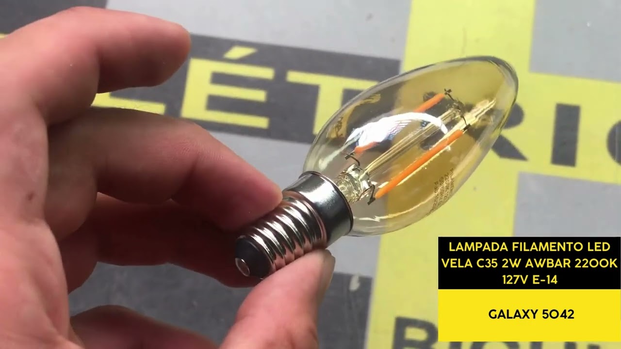 LAMPADA FILAMENTO LED VELA C35 2W AWBAR 2200K 127V E-14 GALAXY 5042