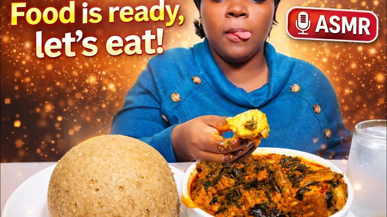 ASMR Eating Oatmeal Swallow with Egusi Soup Mukbang  #crunchandspice