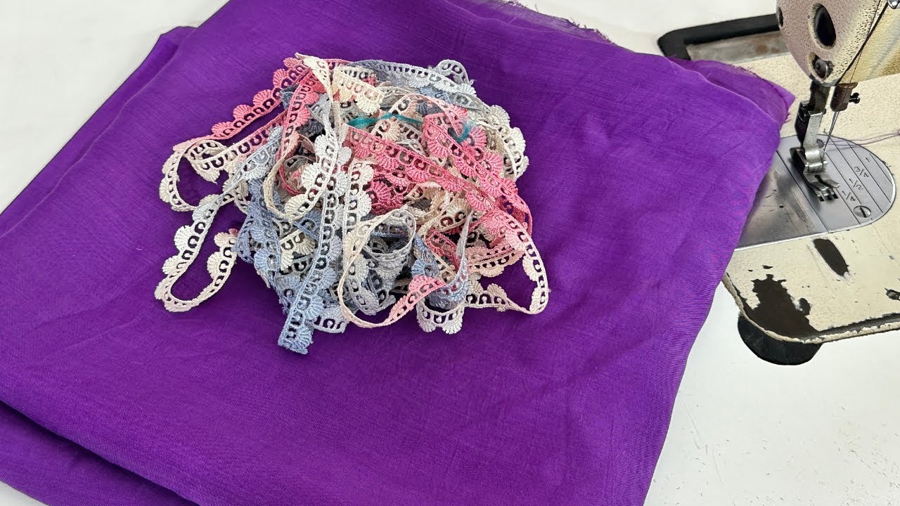 दुपट्टे में अंडरग्राउंड लेस कैसे लगाएं /How to attach underground lace in dupatta market style