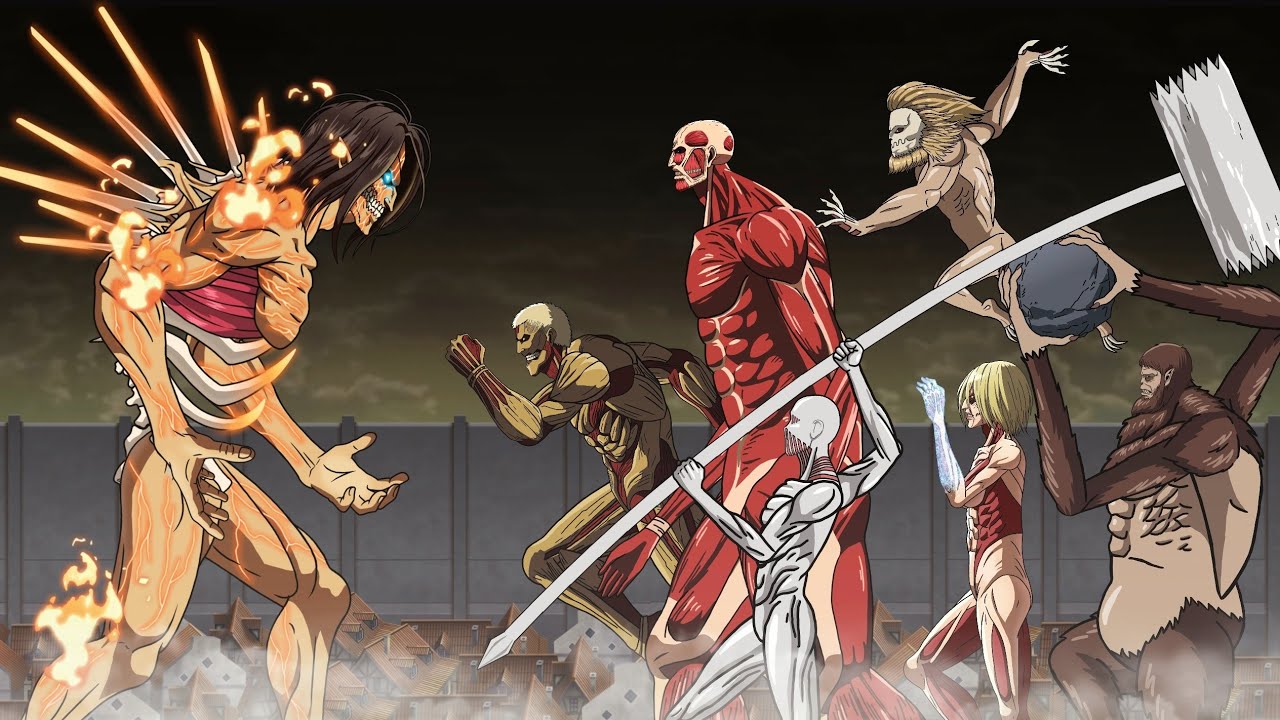 Part 2 of Eren, Levi, Mikasa, Armin vs Armored Titan, Female Titan, Jaw, Warhammer - Attack on Titan