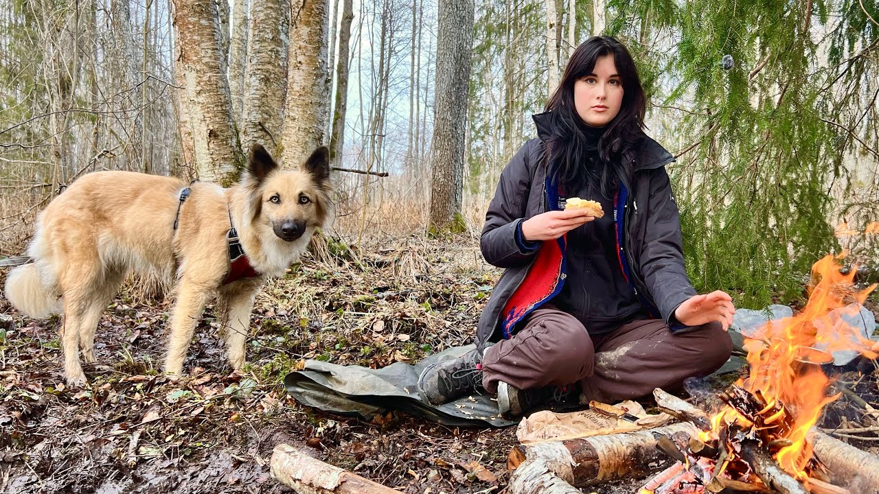 Woman Bushcraft: Hiking Deep in the Estonian Forest with My Dog | Campfire & Cooking