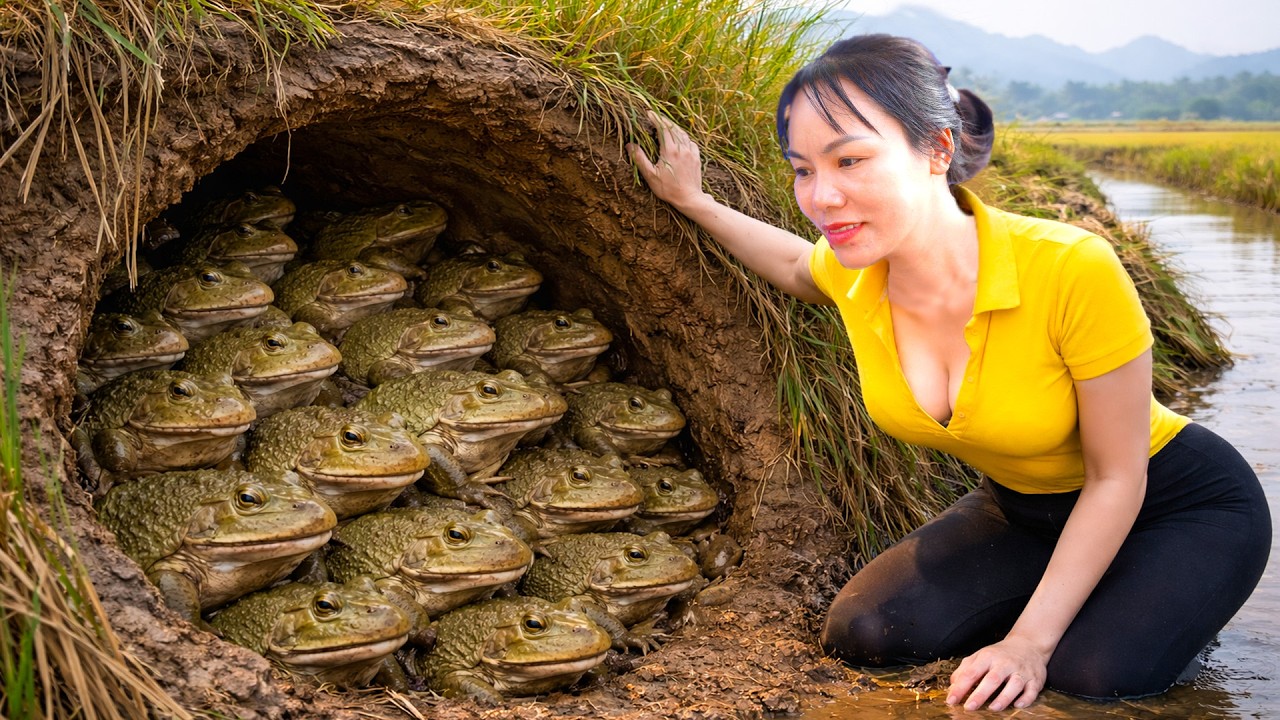 Harvesting Frogs in the Rice Fields Goes To Market Sell ,How to Cook Spicy Fried Frog