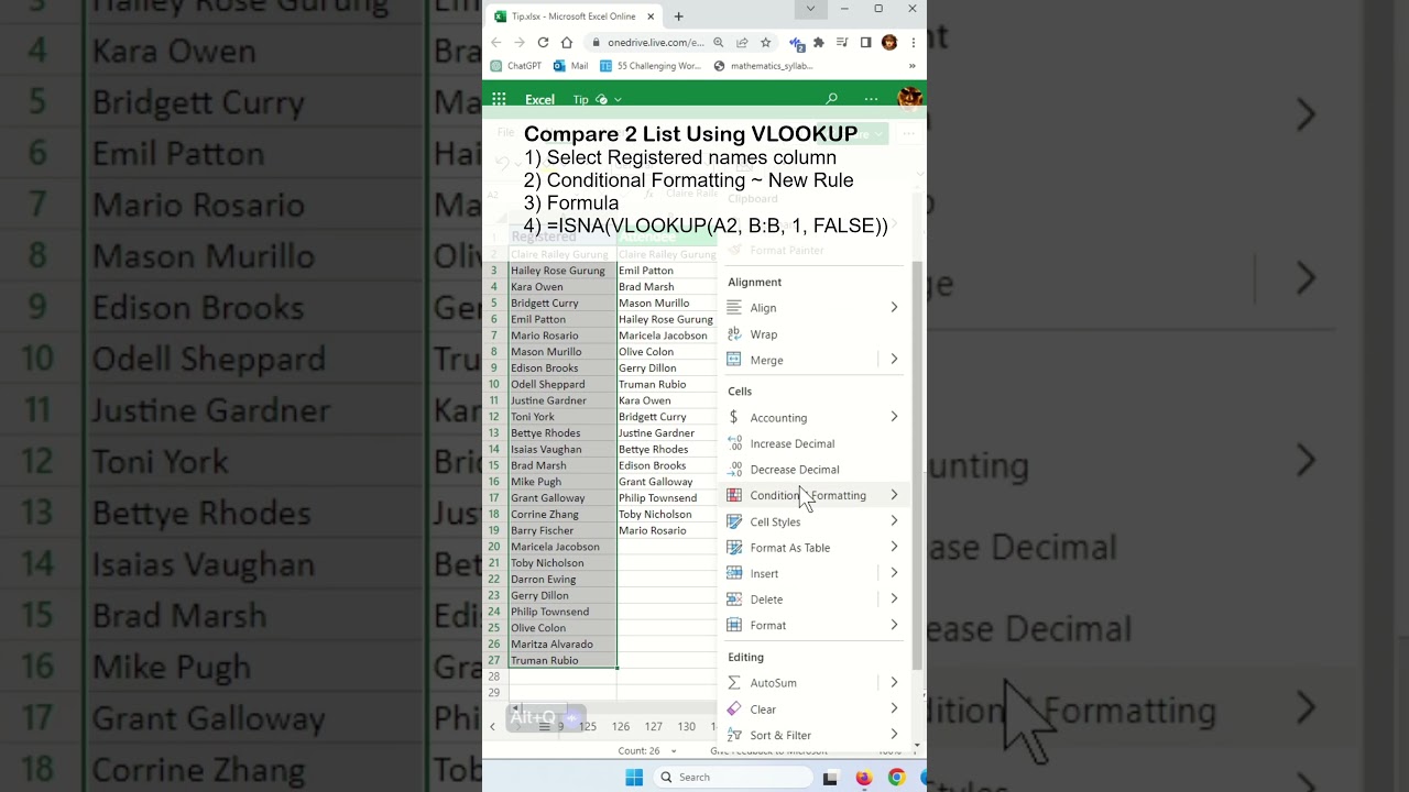 Compare two lists to find missing values using VLOOKUP in Excel - Excel Tips and Tricks