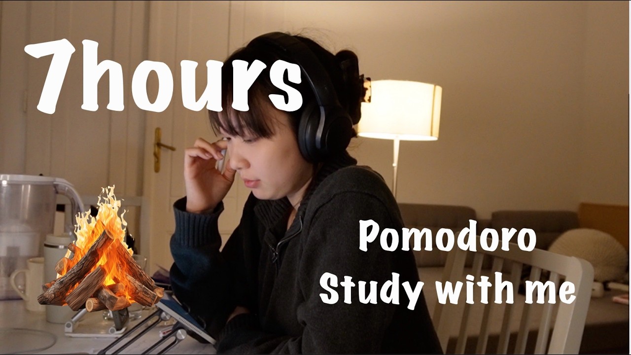 完走で試験絶対合格‼️｜試験前日の医学生と7時間ポモドーロ勉強耐久｜50/10タイマー・焚き火音【Study With Me】