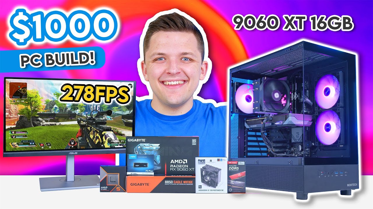BEST $1000 Gaming PC Build 2025! 😄 [Full Build Guide w/ Benchmarks]