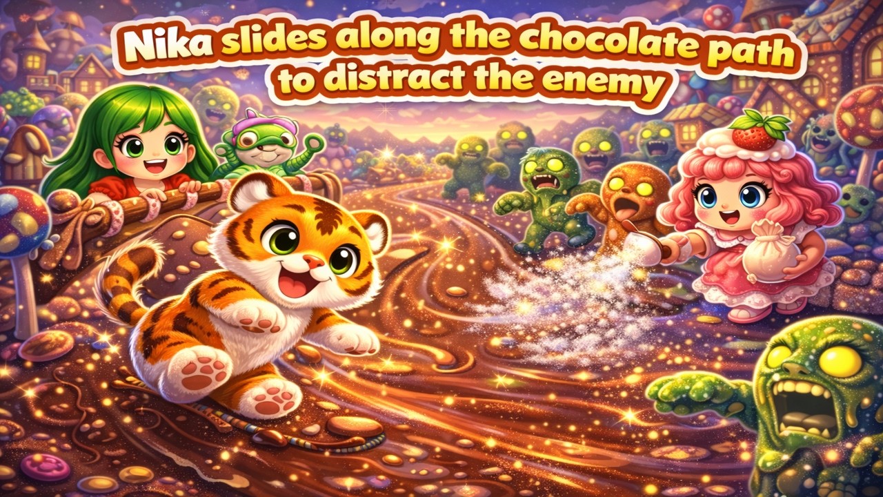 Anny And Nika : Nika slides along the chocolate path to distract the enemy 🐯🧒 | 3D Kids Animation