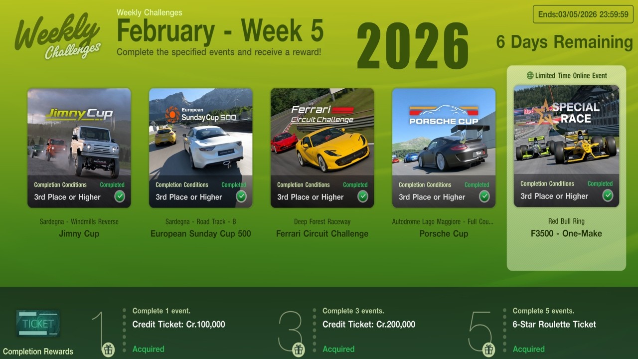 GT7|Weekly Challenges|February - Week 5|Cars & Setups(1.67)