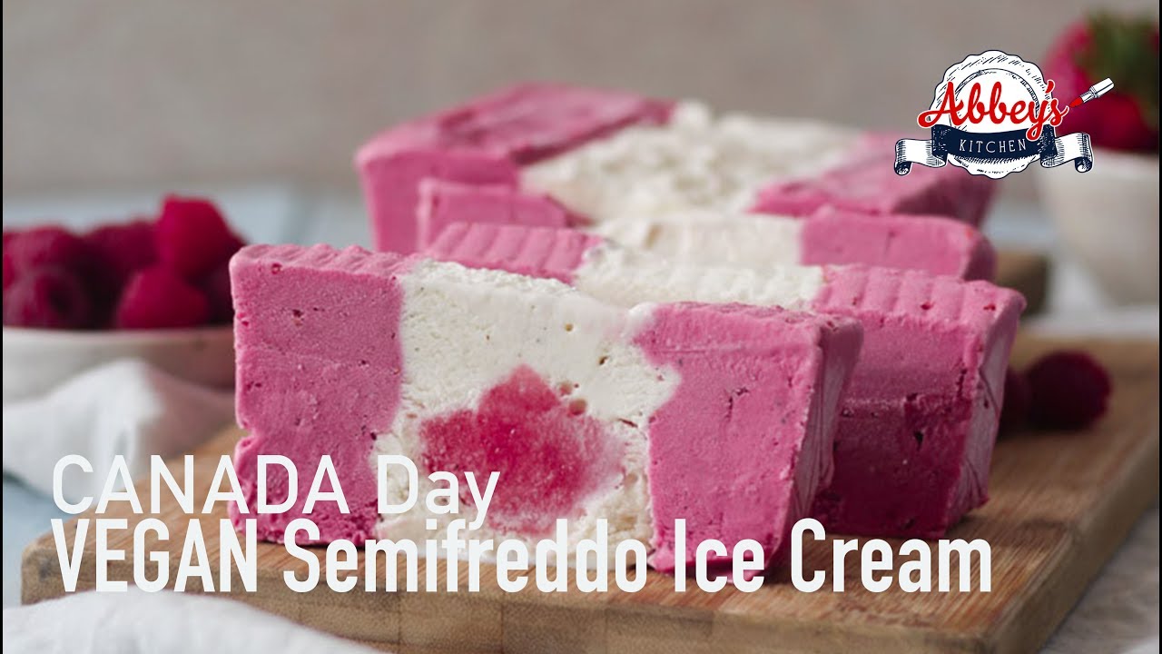 Healthy VEGAN Ice Cream Semifreddo with Coconut & Raspberries | CANADA Day