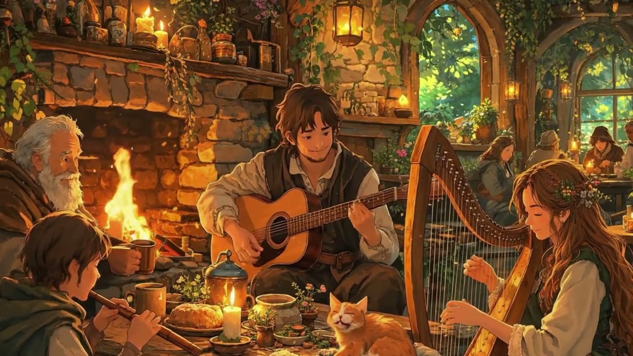 Cozy Celtic Fantasy Tavern 🍀 Relaxing Folk Music | Medieval Hearth Ambience for Study & Relax