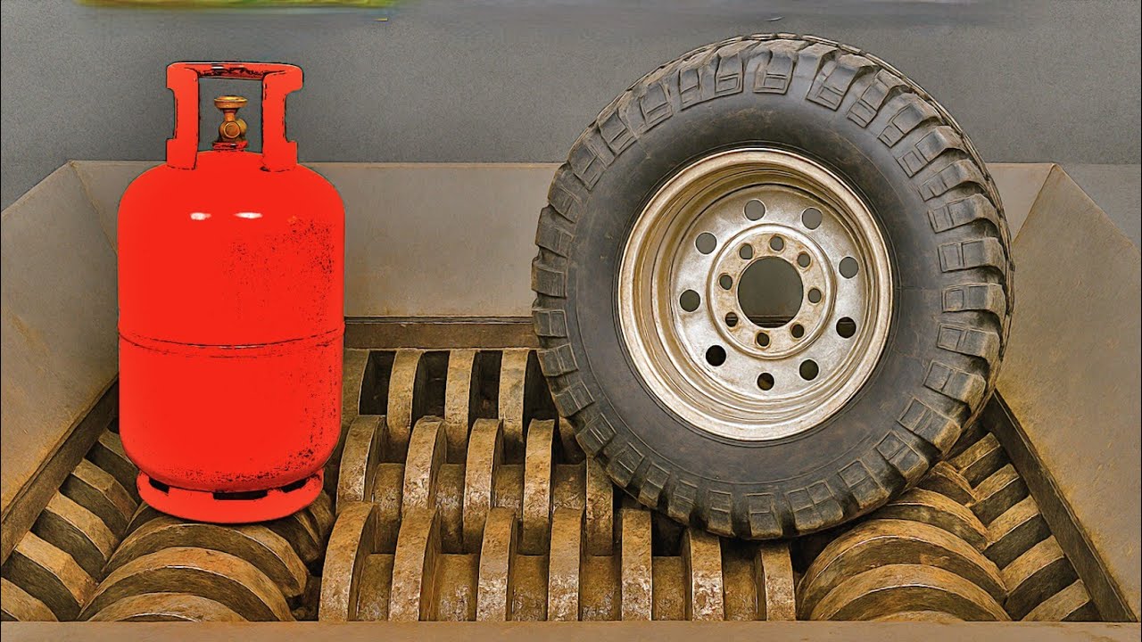 Massive Shredder vs Steel Rim Tire and Gas Cylinder! Extreme Crushing & Shredding 