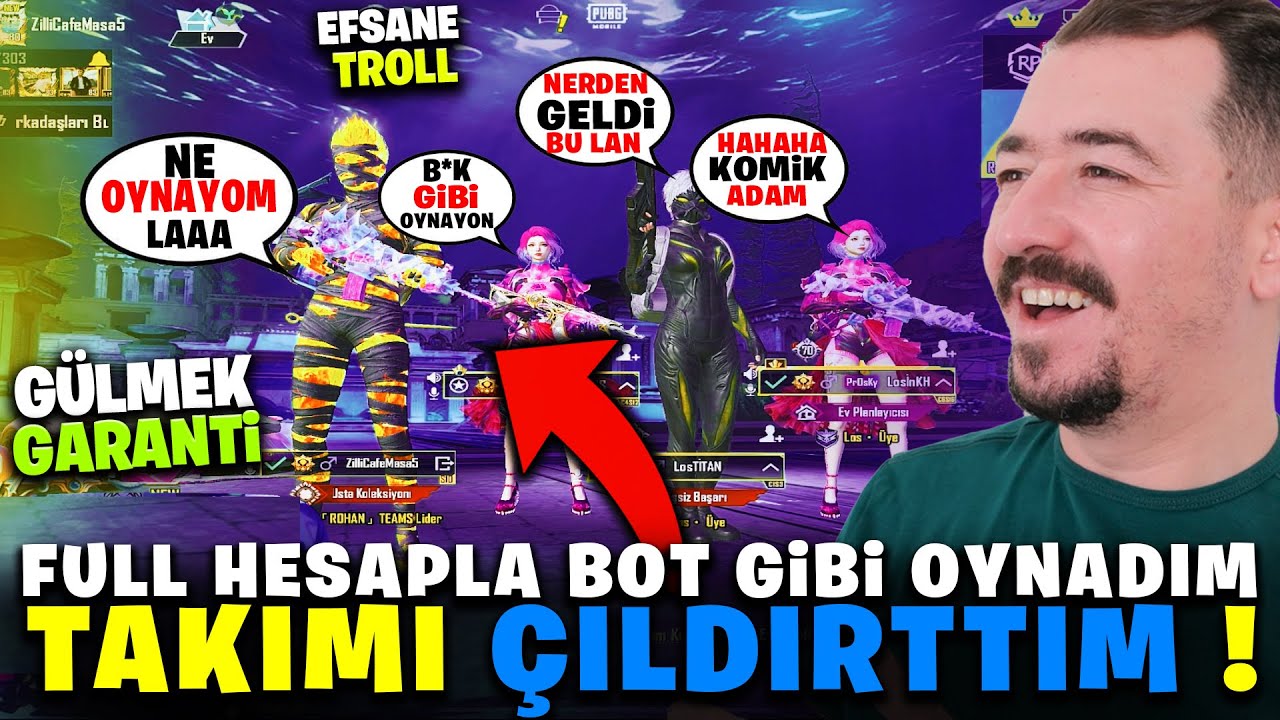 FULL HESAPLA OYUNA GİRDİM BOT GİBİ OYNADIM - TAKIMI TROLLEDİM - PUBG MOBİLE
