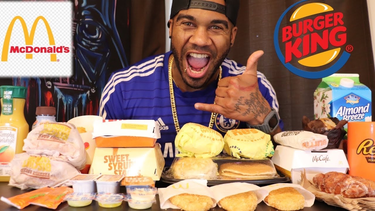MCDONALDS AND BURGER KING BREAKFAST EATING CHALLENGE!! - THANKSGIVING CHEAT DAY - (PART 1)