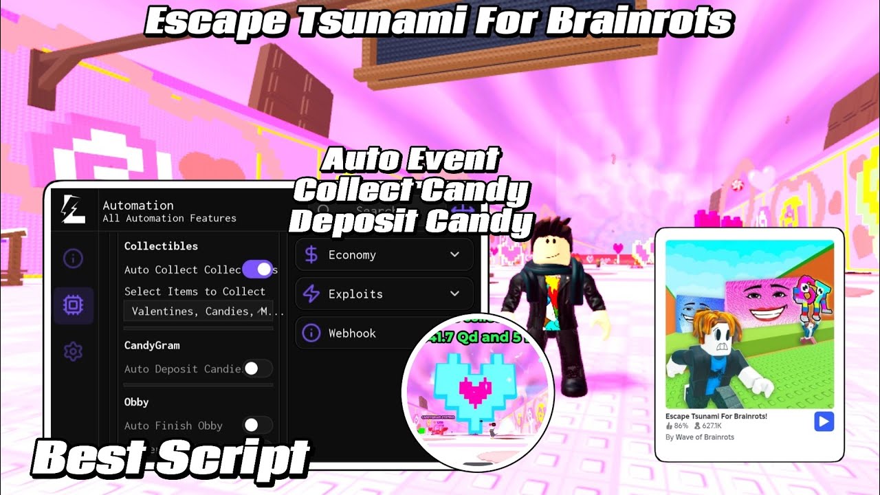 Best Escape Tsunami For Brainrots Script Auto Event, Auto Collect Candy, Auto Deposit Candy New Work